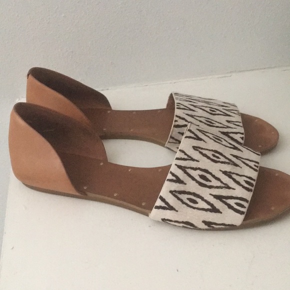 MADEWELL Brown / off whiteD'orsay Flats 9 Calf Hair Leather Open Toe Shoes - Picture 4 of 17